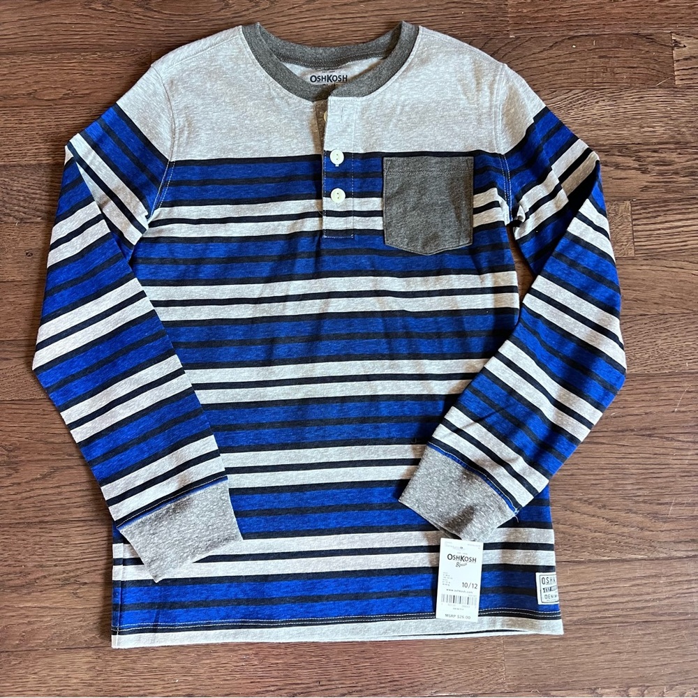 Oshkosh B’Gosh Blue Striped Long Sleeve Henley Tee